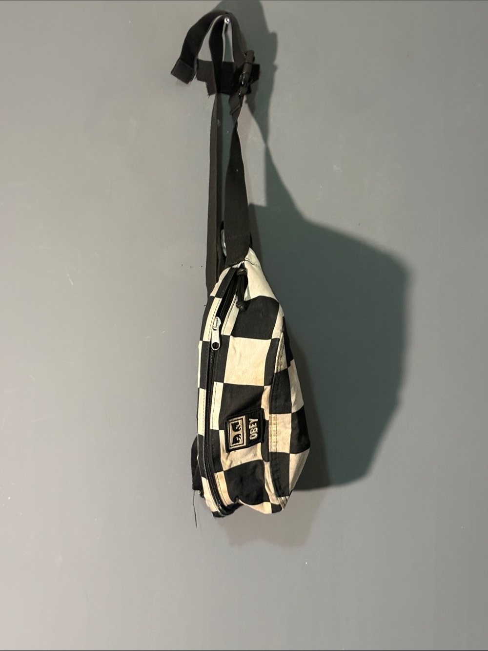OBEY Checkerboard Crossbody Sling Bag - Black & White